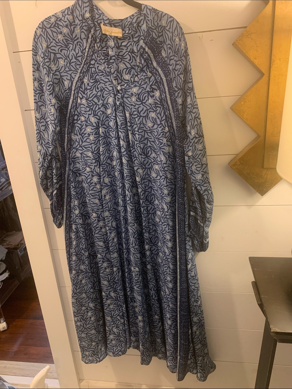 Natalie Martin Navy and Light Blue Printed Midi Dress XS